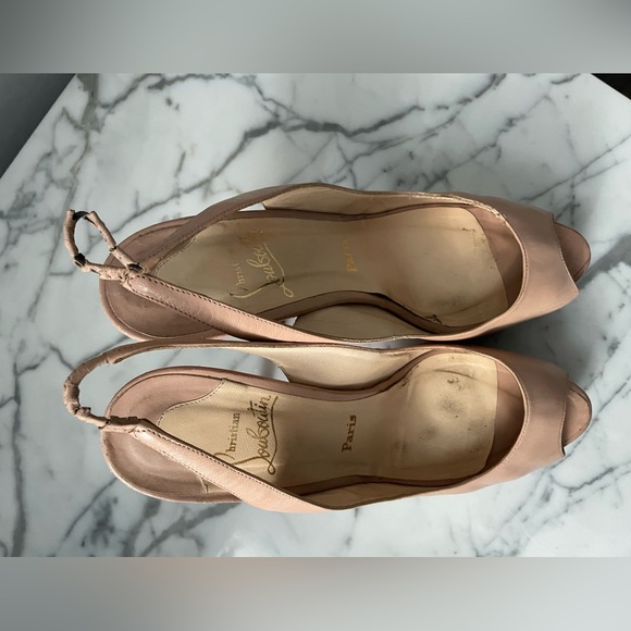 Christian Louboutin Peep Toe Nude Leather Slingback Platform Pumps Size 42 - Picture 9 of 10